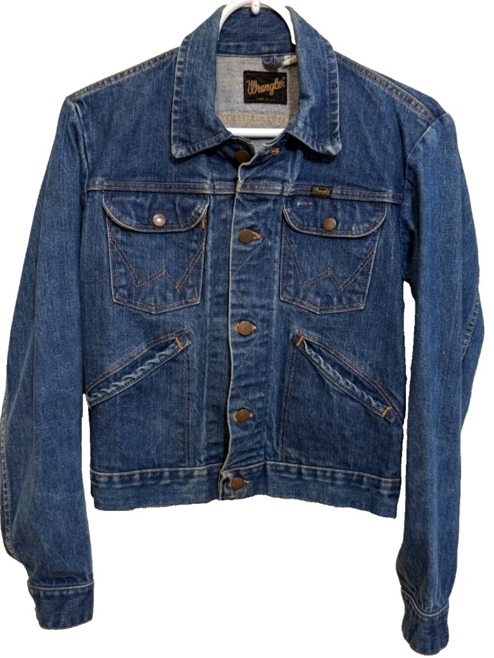 VINTAGE 70s WRANGLER DENIM JACKET MENS SIZE 36 36x21 MADE IN USA BLUE